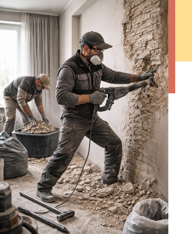 Демонтаж декоративного камня в Лобне от 1497 руб/м² — быстро и недорого | ОТДЕЛОЧНИК-Лбн