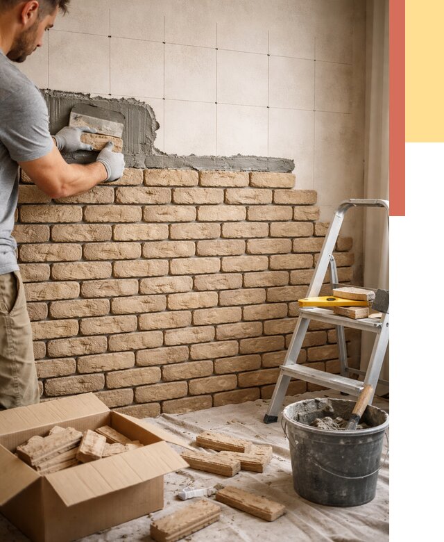 Монтаж декоративного кирпича в Лобне от 3304 руб./м² — быстро и недорого | ОТДЕЛОЧНИК-Лбн