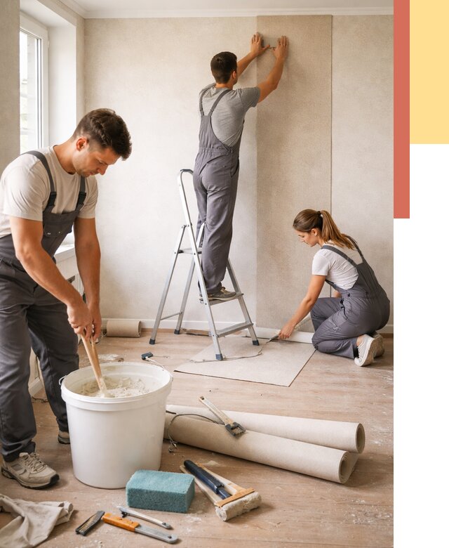 Оклейка стен обоями в Лобне от 3614 руб/м2 — быстро и недорого | ОТДЕЛОЧНИК-Лбн