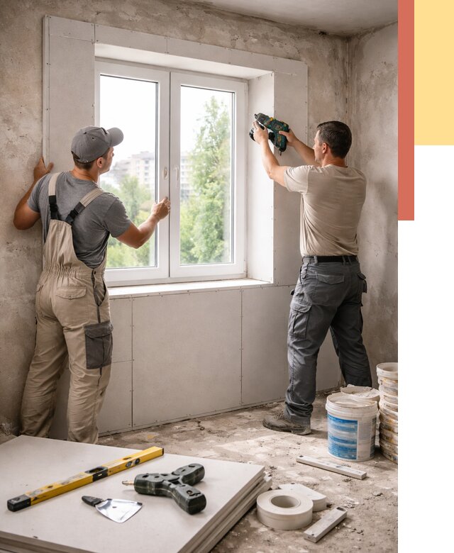 Монтаж откосов из гипсокартона в Лобне от 4647 руб. под ключ | ОТДЕЛОЧНИК-Лбн