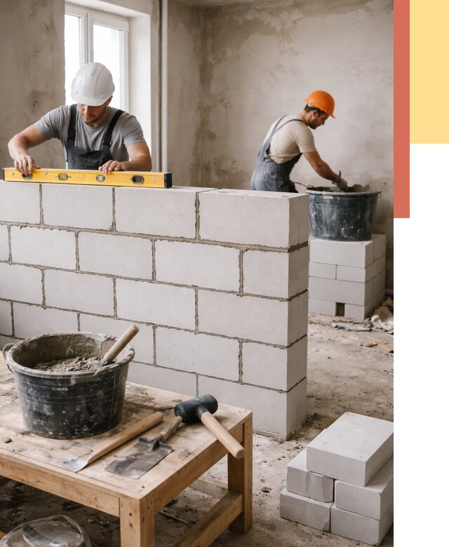 Кладка перегородок из газобетона в Лобне от 3304 руб. под ключ | ОТДЕЛОЧНИК-Лбн