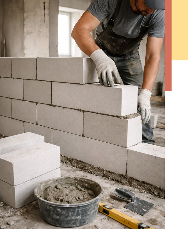 Кладка перегородок из силикатного блока в Лобне от 4130 руб. под ключ | ОТДЕЛОЧНИК-Лбн