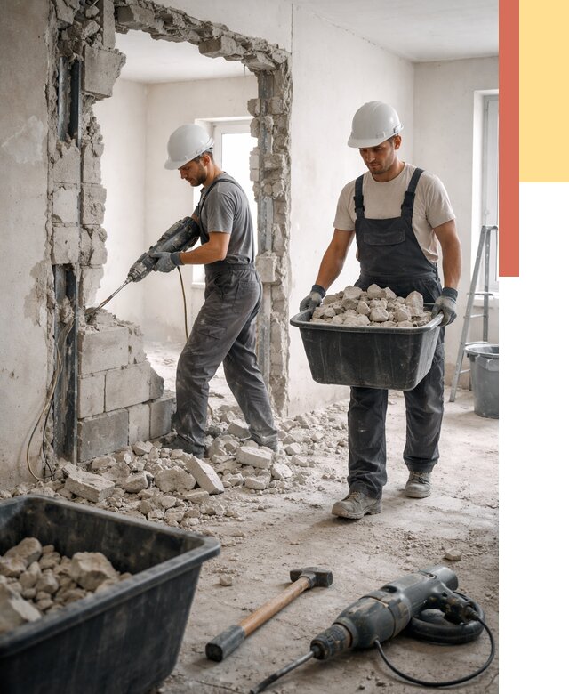 Демонтаж блоковых перегородок в Лобне от 3872 руб. — быстро и недорого | ОТДЕЛОЧНИК-Лбн