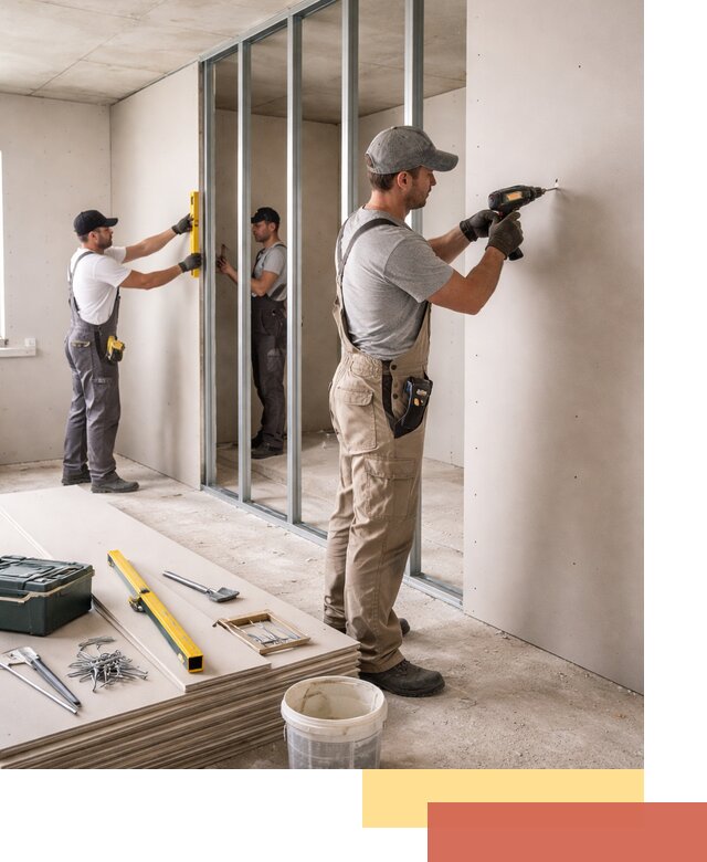 Однослойная перегородка из гипсокартона в Лобне под ключ, монтаж и отделка