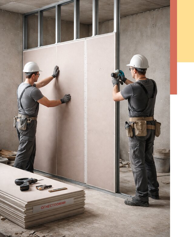 Перегородка из огнестойкого гипсокартона в Лобне от 1910 руб. под ключ | ОТДЕЛОЧНИК-Лбн