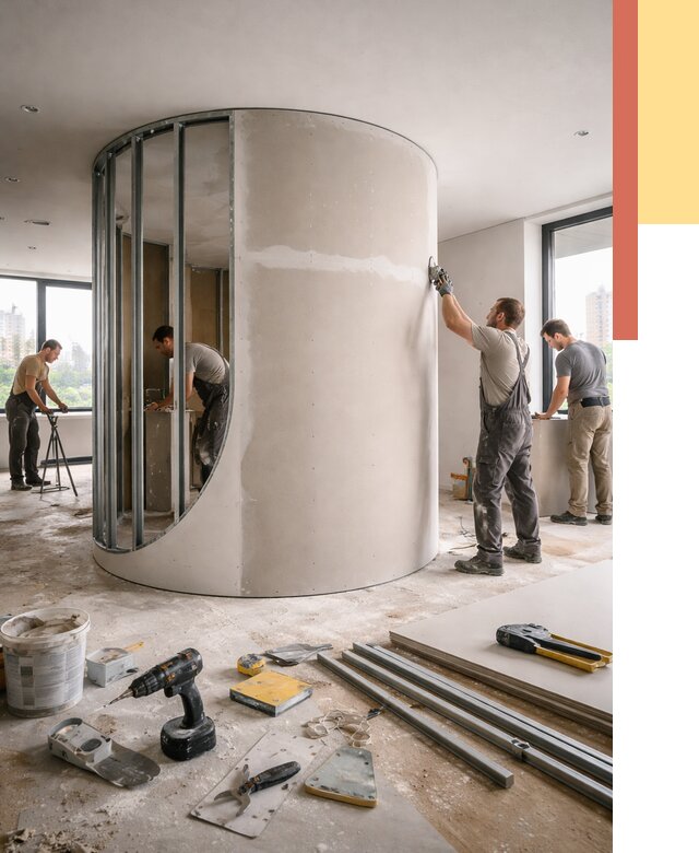 Радиусная перегородка из гипсокартона в Лобне от 2995 руб. под ключ | ОТДЕЛОЧНИК-Лбн