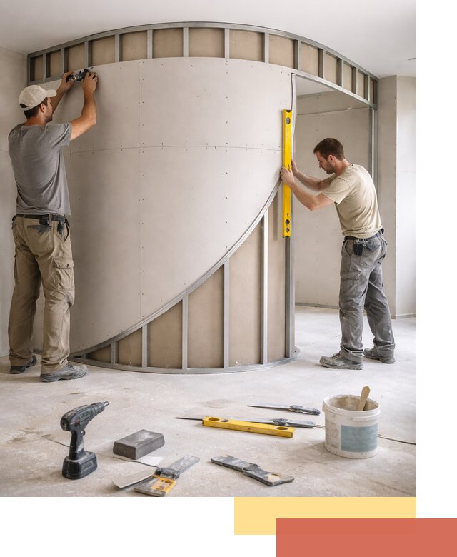 Радиусная перегородка из гипсокартона в Лобне под ключ