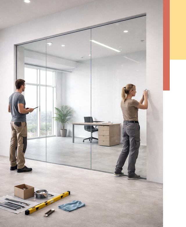 Перегородки из закаленного стекла в Лобне от 9810 руб. под ключ | ОТДЕЛОЧНИК-Лбн