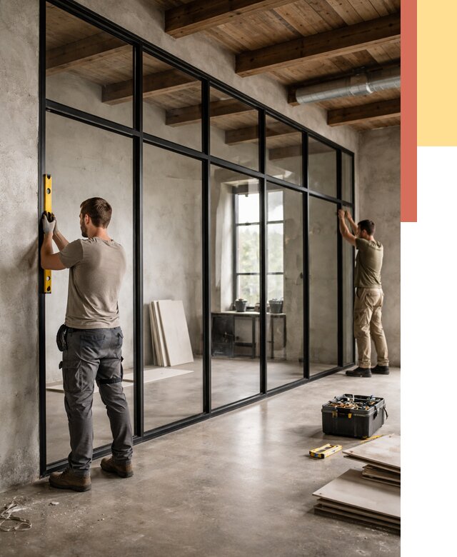 Стеклянные перегородки лофт в Лобне от 10842 руб. под ключ | ОТДЕЛОЧНИК-Лбн