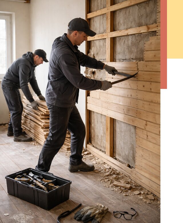 Демонтаж вагонки в Лобне от 3924 руб/м2 — быстро и недорого | ОТДЕЛОЧНИК-Лбн