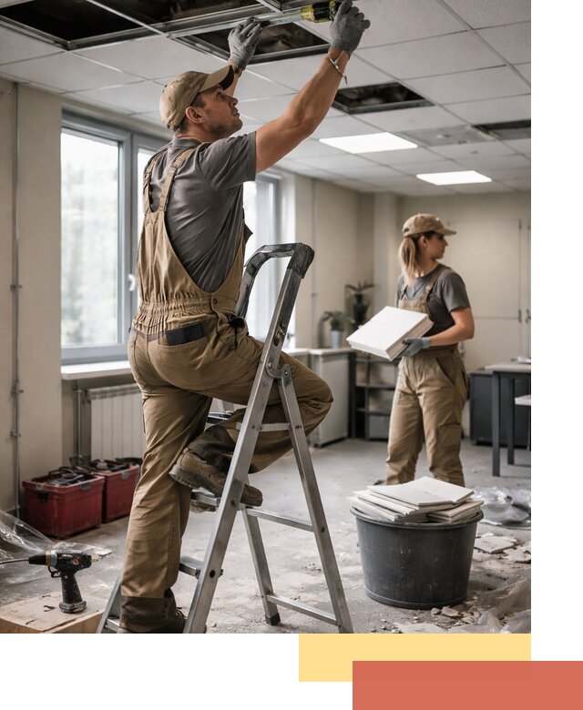 Ремонт потолка Армстронг и замена плит в Лобне