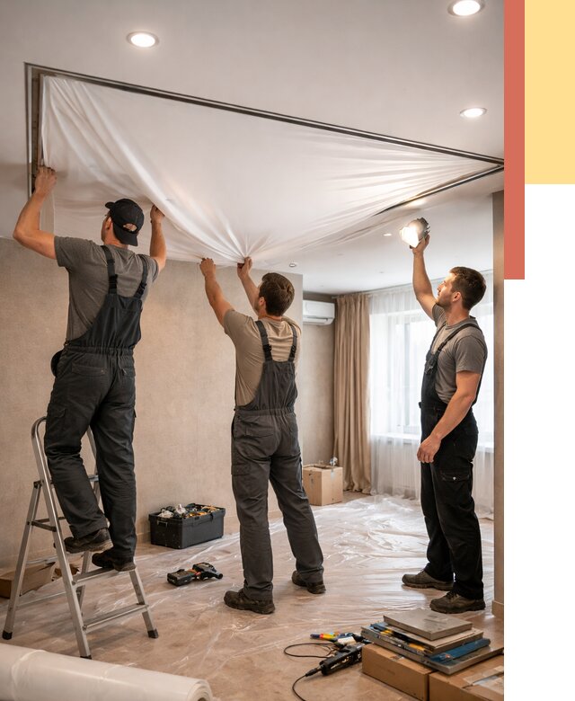 Монтаж ПВХ натяжного потолка в Лобне от 3614 руб. под ключ | ОТДЕЛОЧНИК-Лбн