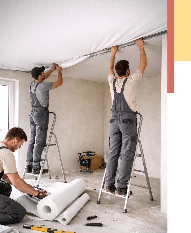 Монтаж тканевого натяжного потолка в Лобне от 3614 руб. под ключ | ОТДЕЛОЧНИК-Лбн