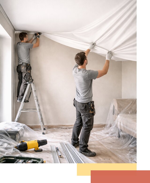 Монтаж тканевого натяжного потолка в Лобне недорого и быстро