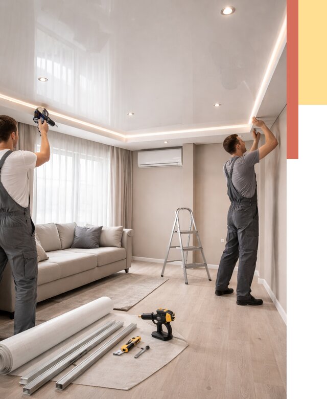 Монтаж глянцевого натяжного потолка в Лобне от 774 руб. под ключ | ОТДЕЛОЧНИК-Лбн