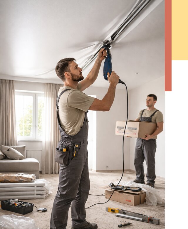 Монтаж сатинового натяжного потолка в Лобне от 3614 руб. | Быстро, недорого — ОТДЕЛОЧНИК-Лбн