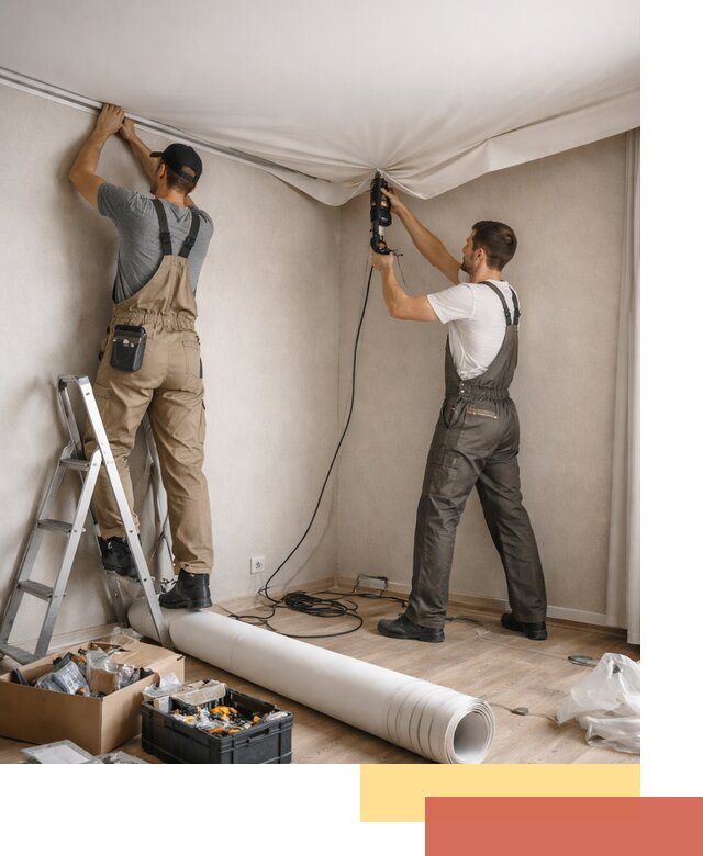 Монтаж цветного натяжного потолка в Лобне за один день