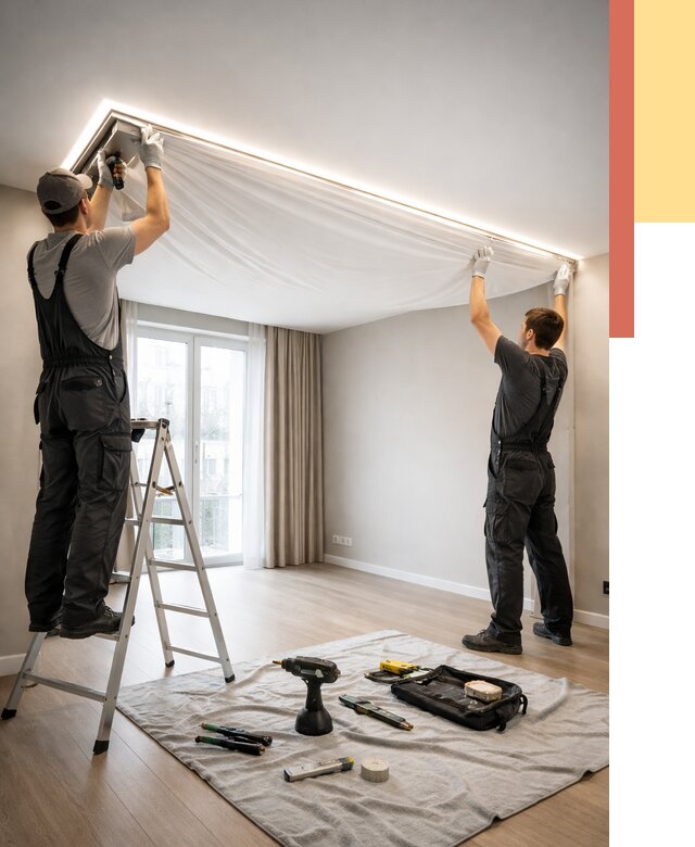 Монтаж парящего натяжного потолка в Лобне от 4647 руб. быстро и недорого | ОТДЕЛОЧНИК-Лбн