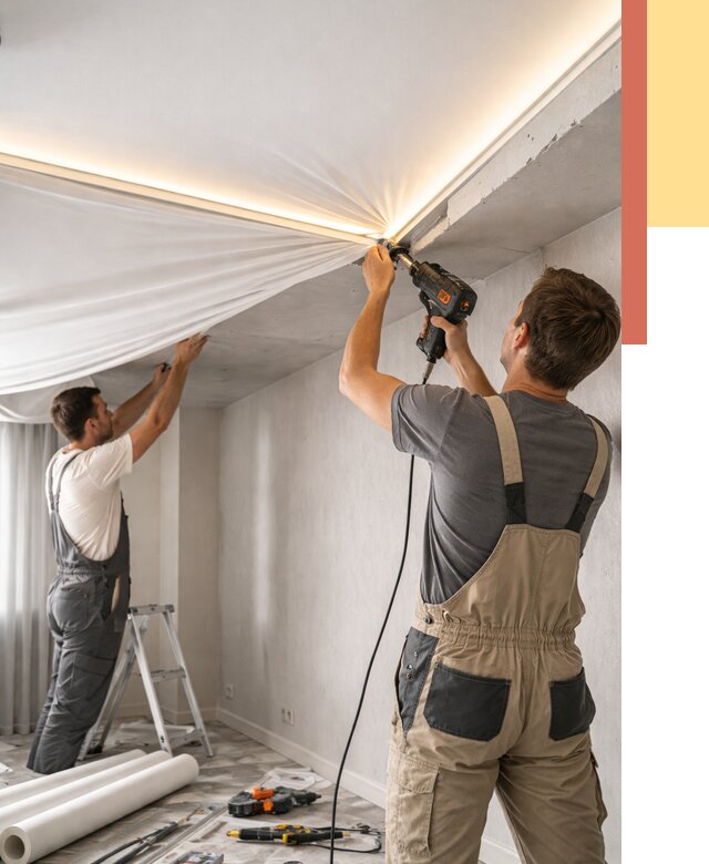 Монтаж натяжного потолка с подсветкой в Лобне от 981 руб. | ОТДЕЛОЧНИК-Лбн