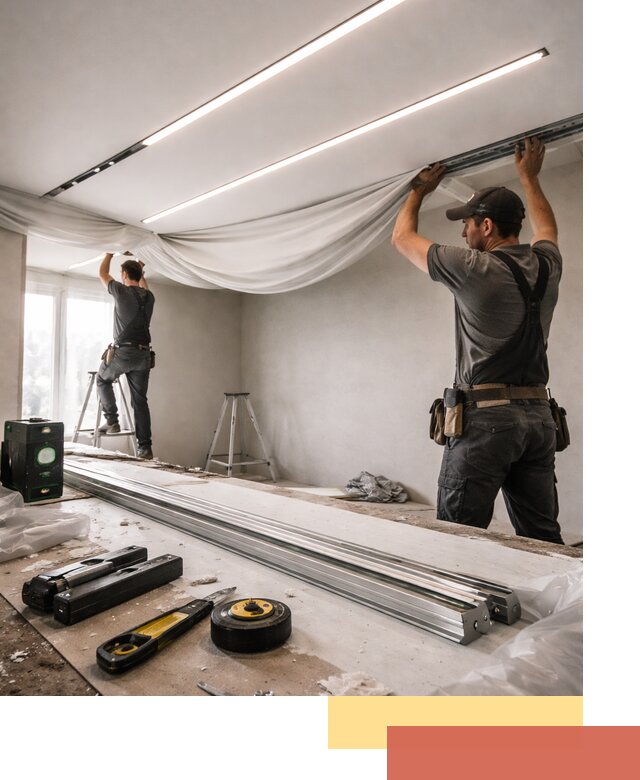 Монтаж натяжных потолков со световыми линиями в Лобне