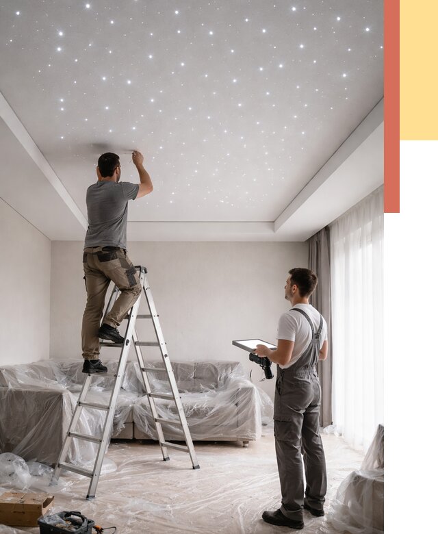 Монтаж натяжного потолка «звездное небо» в Лобне от 6712 руб. | ОТДЕЛОЧНИК-Лбн