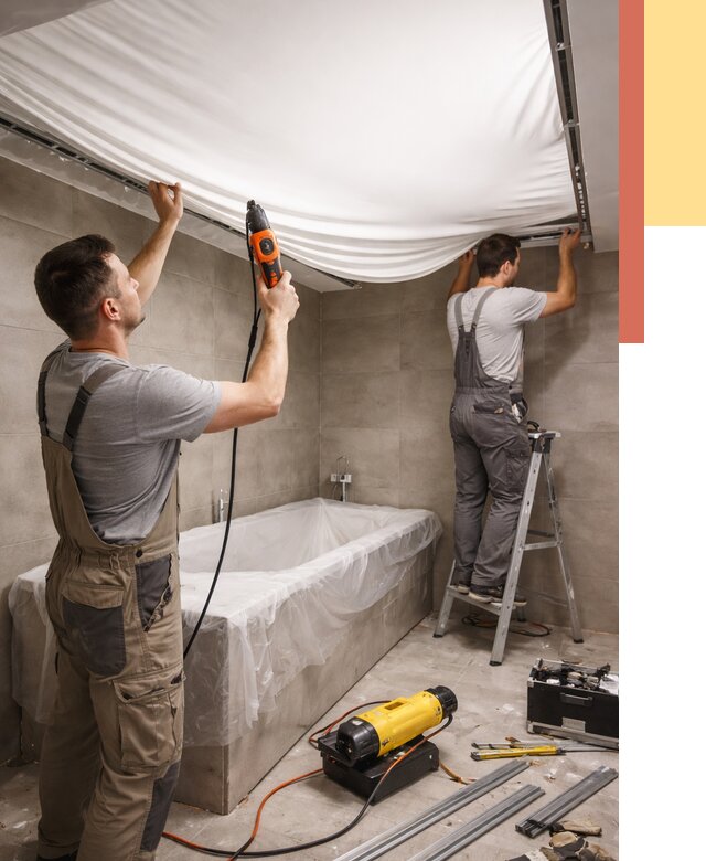 Монтаж натяжного потолка в ванной в Лобне от 1239 руб. под ключ | ОТДЕЛОЧНИК-Лбн