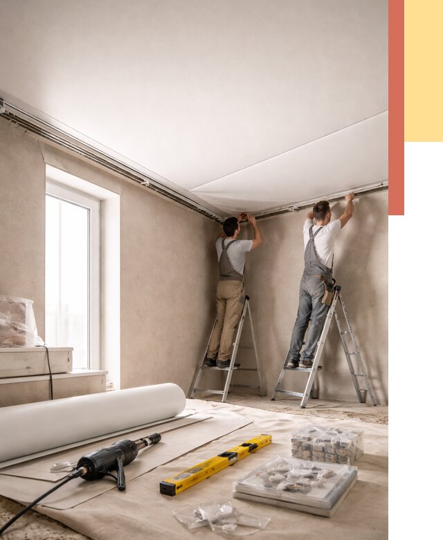 Монтаж натяжного потолка в спальне в Лобне от 3924 руб. под ключ | ОТДЕЛОЧНИК-Лбн