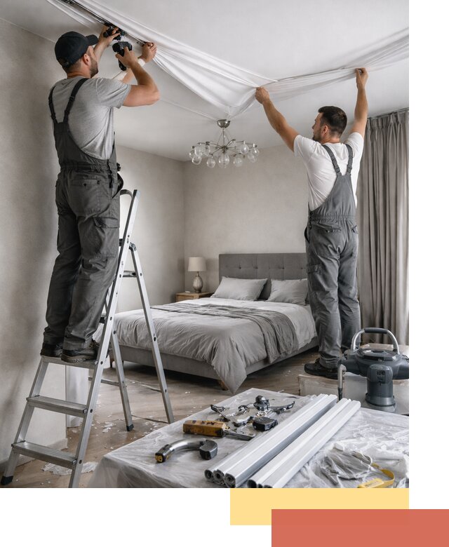 Монтаж натяжного потолка в спальне в Лобне