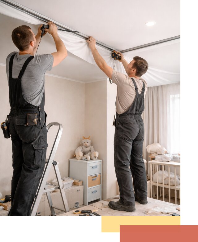 Монтаж натяжного потолка в детской комнате в Лобне