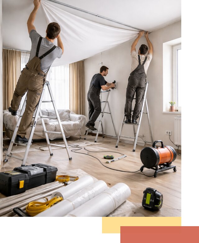 Монтаж натяжного потолка в гостиной в Лобне