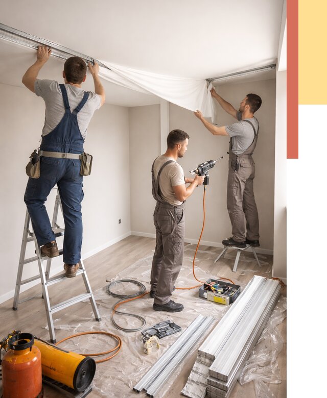 Монтаж натяжного потолка в студии в Лобне от 5679 руб. — быстро и недорого | ОТДЕЛОЧНИК-Лбн