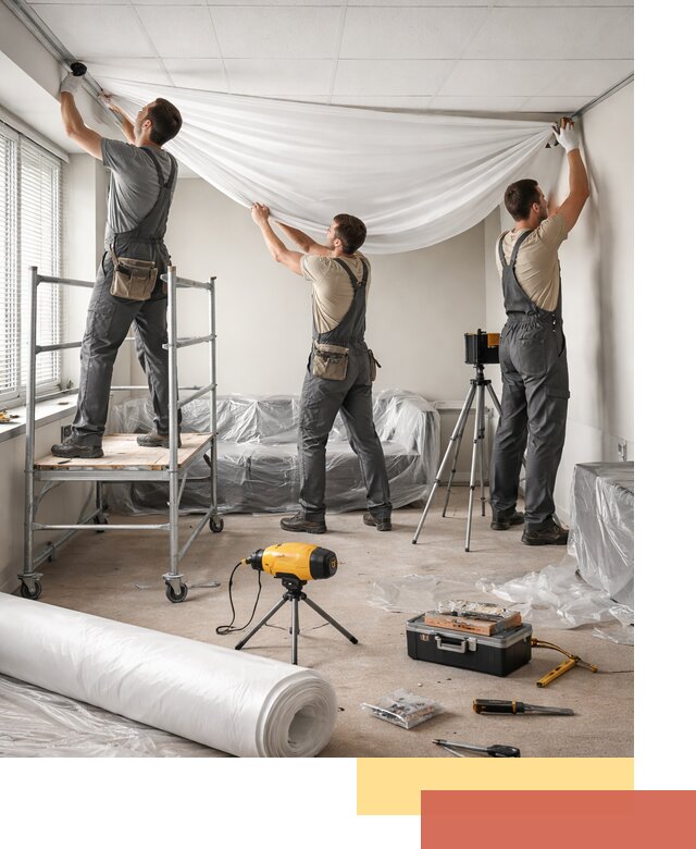 Монтаж натяжного потолка в офисе в Лобне