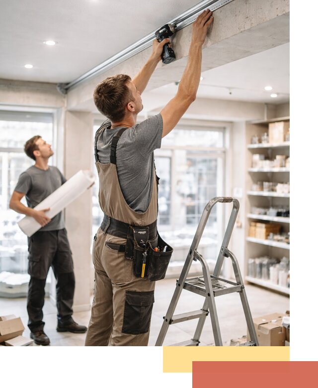 Монтаж натяжных потолков в магазине в Лобне