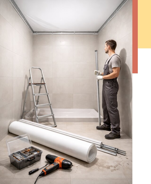 Монтаж натяжного потолка в санузле в Лобне от 1910 руб. — ОТДЕЛОЧНИК-Лбн