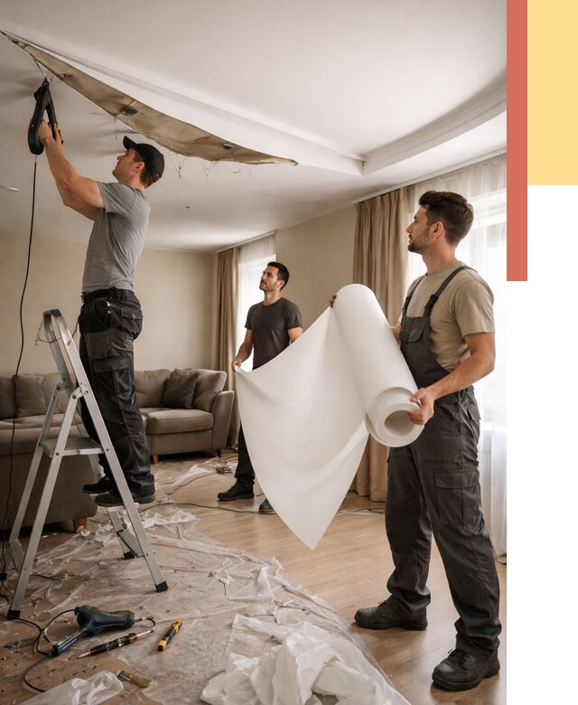 Замена полотна натяжного потолка в Лобне от 9810 руб. быстро и недорого | ОТДЕЛОЧНИК-Лбн