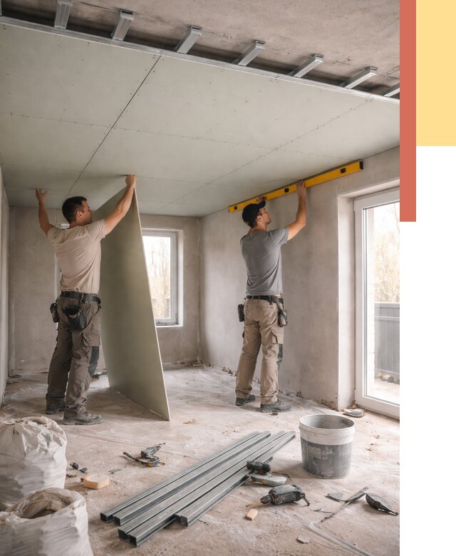 Одноуровневый потолок из гипсокартона в Лобне от 774 руб. — монтаж под ключ | ОТДЕЛОЧНИК-Лбн