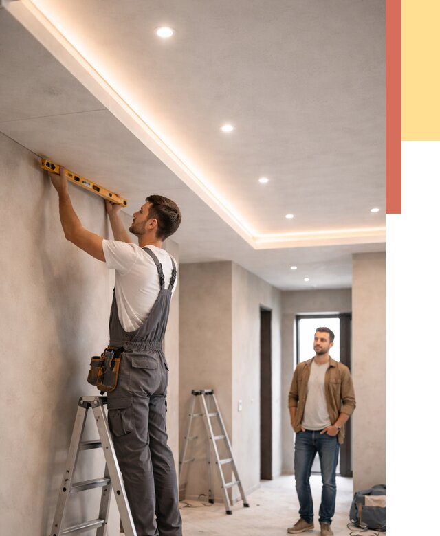 Потолок из гипсокартона с подсветкой в Лобне от 774 руб./м2 под ключ | ОТДЕЛОЧНИК-Лбн